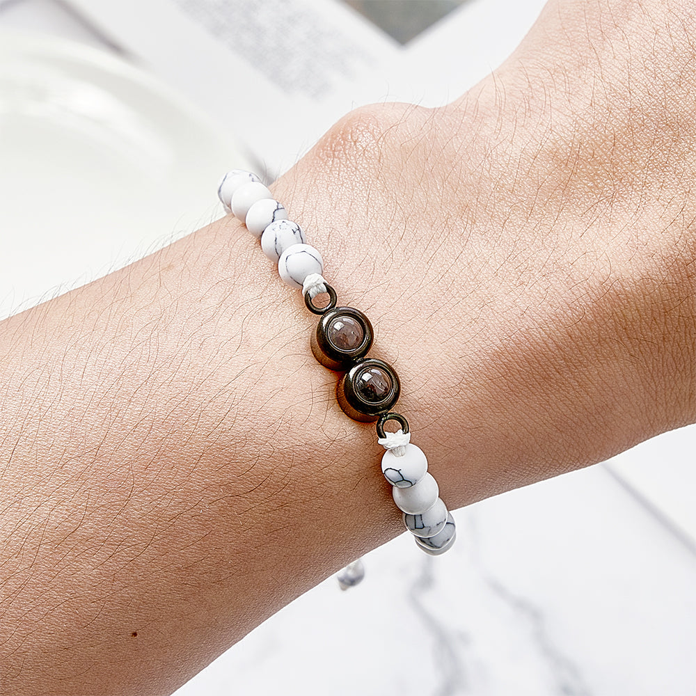 Personalized Double Pendant Projection Bead Bracelet Custom Photo Bracelet Gift for Couple Family