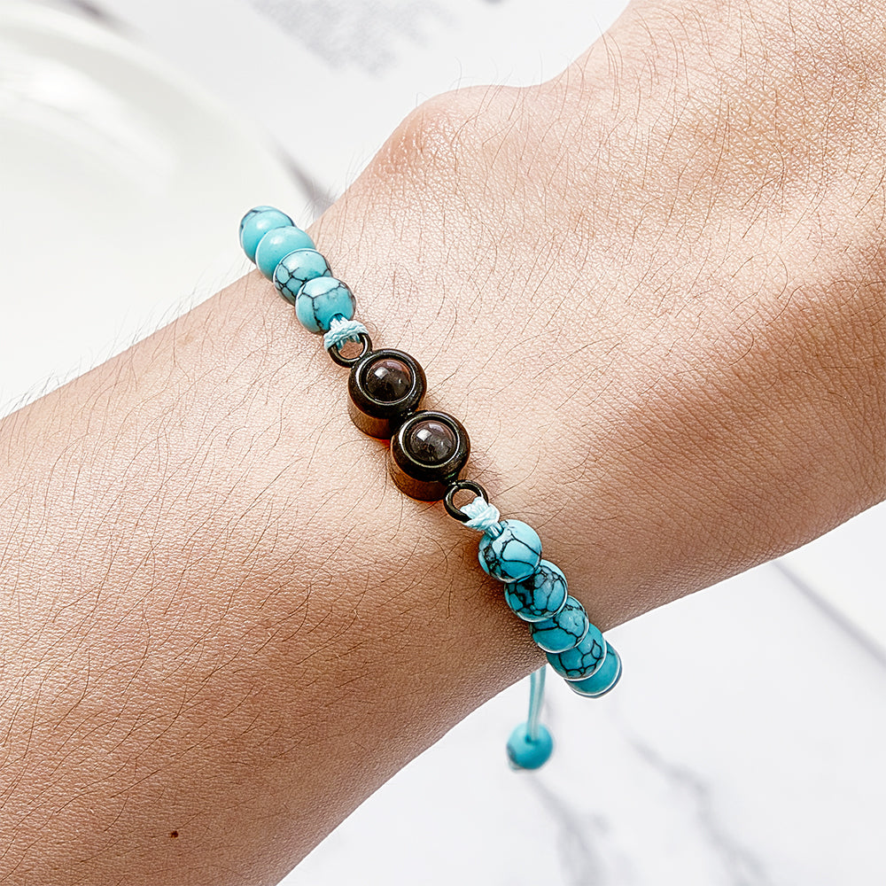 Personalized Double Pendant Projection Bead Bracelet Custom Photo Bracelet Gift for Couple Family