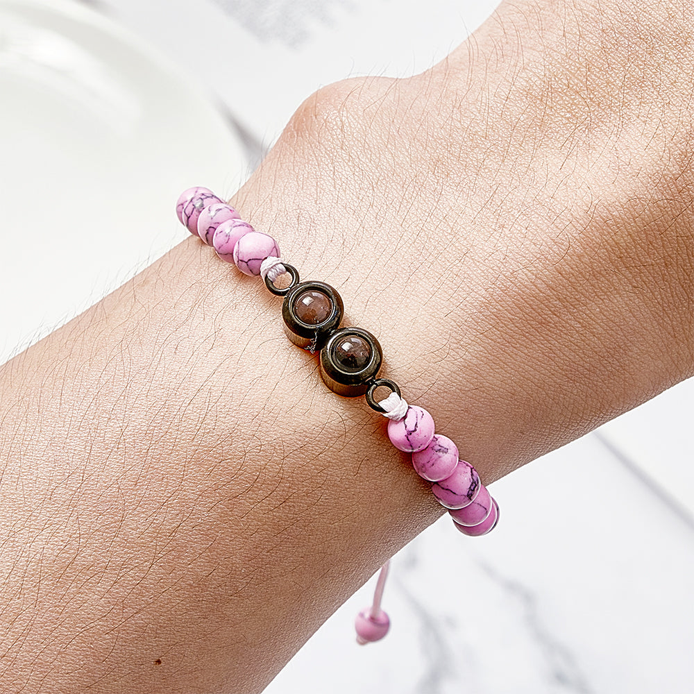 Personalized Double Pendant Projection Bead Bracelet Custom Photo Bracelet Gift for Couple Family