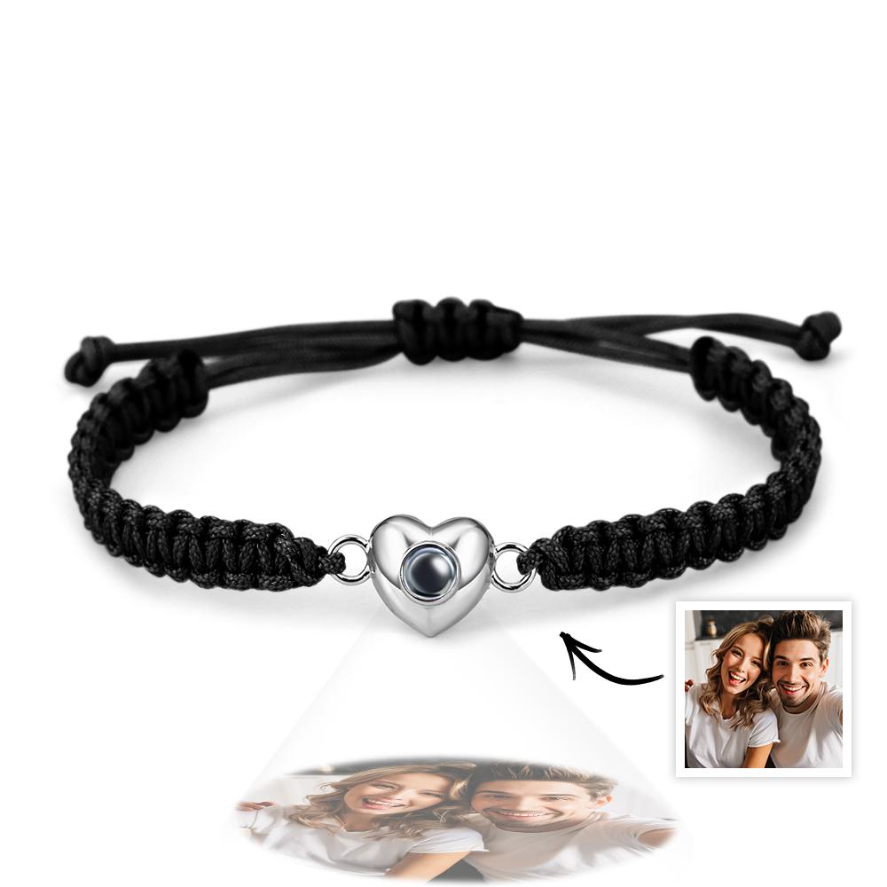 Custom Simple Fashion Black Rope Heart Shaped Picture Projection Bracelet
