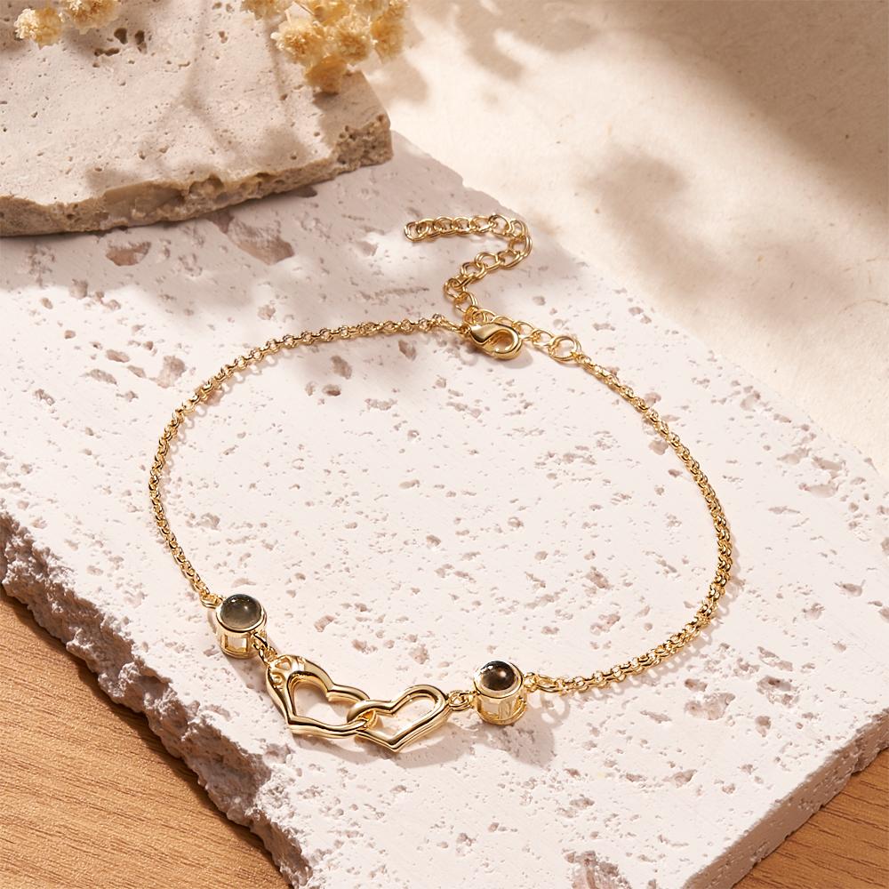 Two Heart Projection Bracelet Personalized Picture Inside Bracelet Keepsake Jewelry Trendy Best Friend Gift
