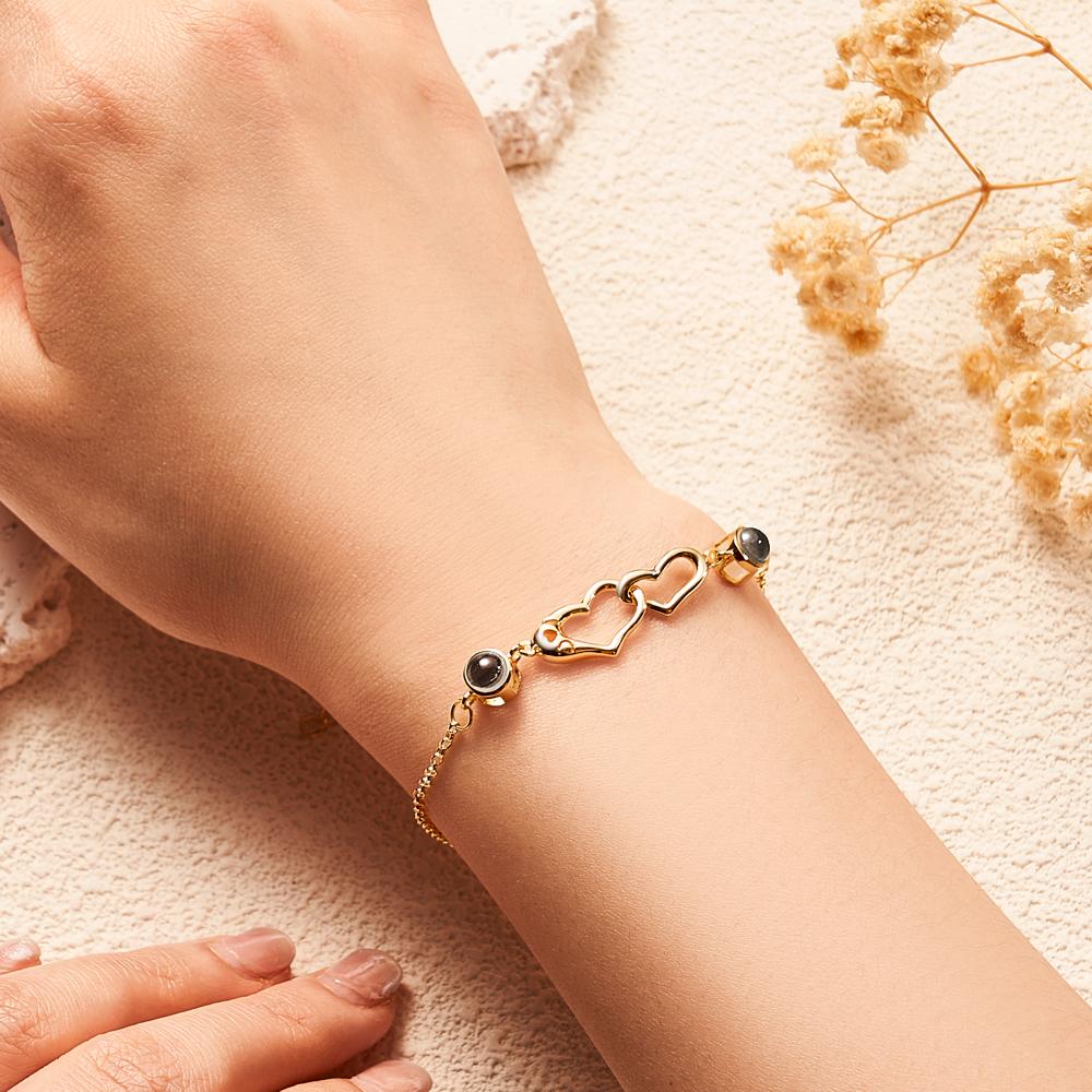 Two Heart Projection Bracelet Personalized Picture Inside Bracelet Keepsake Jewelry Trendy Best Friend Gift