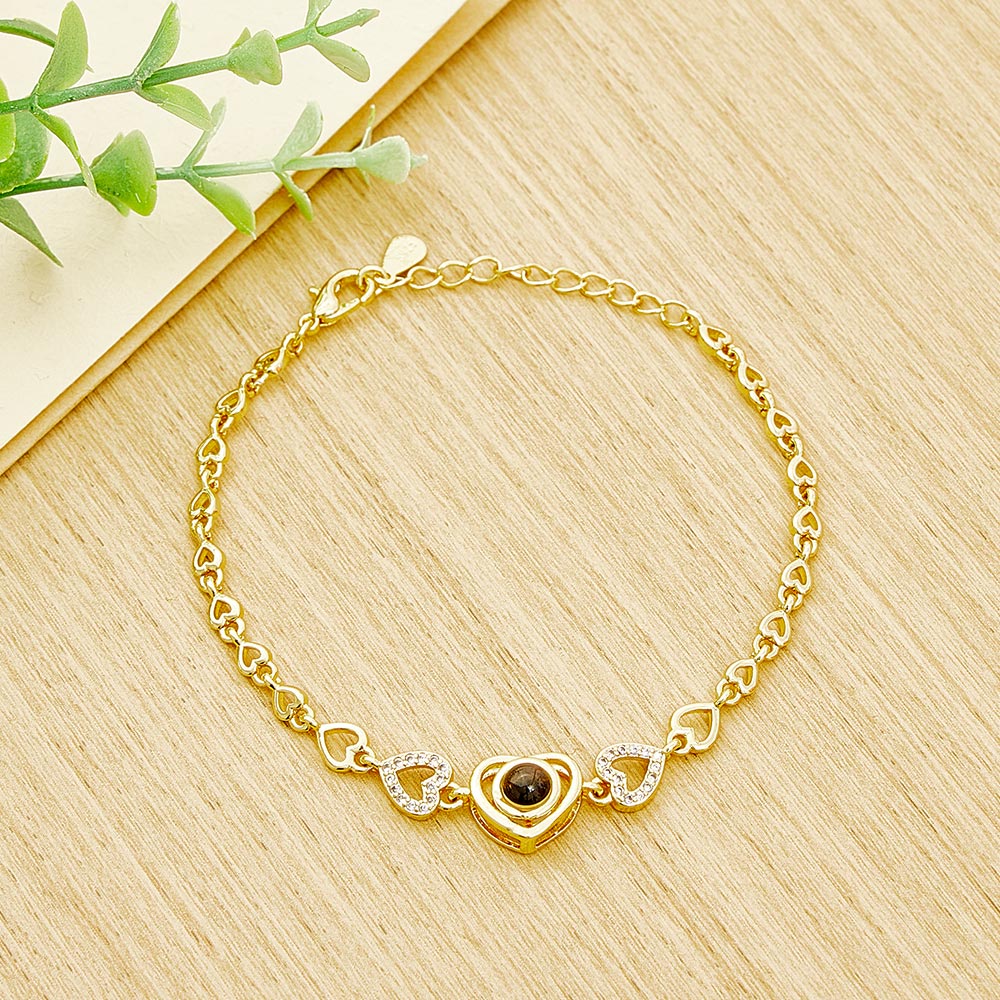 Custom Photo Projection Heart Link Bracelet Personalized Bracelet S925 Silver Picture Bracelet Personalized Photo Memorial Bracelet