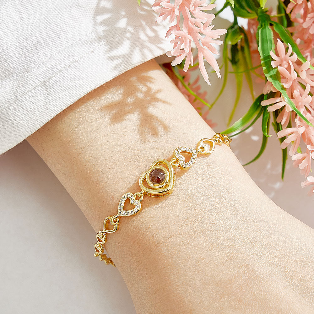 Custom Photo Projection Heart Link Bracelet Personalized Bracelet S925 Silver Picture Bracelet Personalized Photo Memorial Bracelet