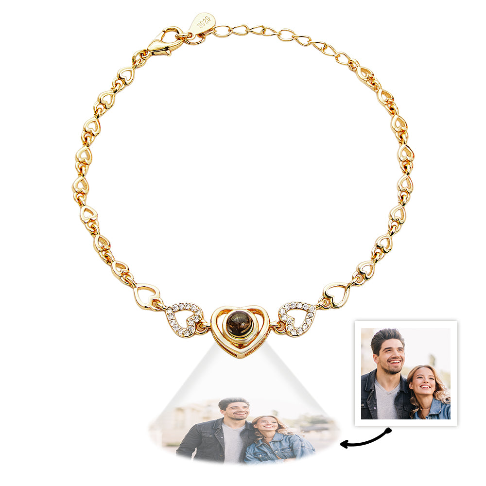 Custom Photo Projection Heart Link Bracelet Personalized Bracelet S925 Silver Picture Bracelet Personalized Photo Memorial Bracelet