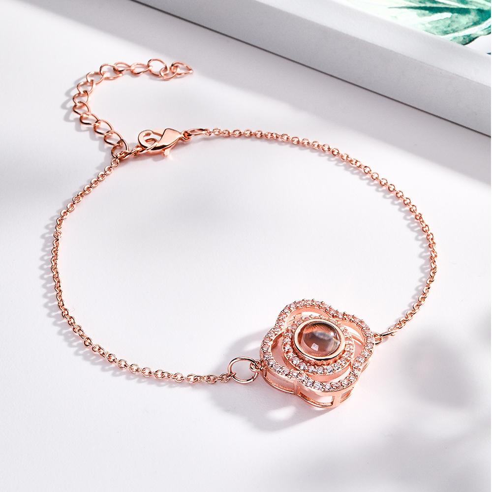Custom Clover Photo Projection Bracelet Personalized Picture Inside Bracelet Keepsake Jewelry