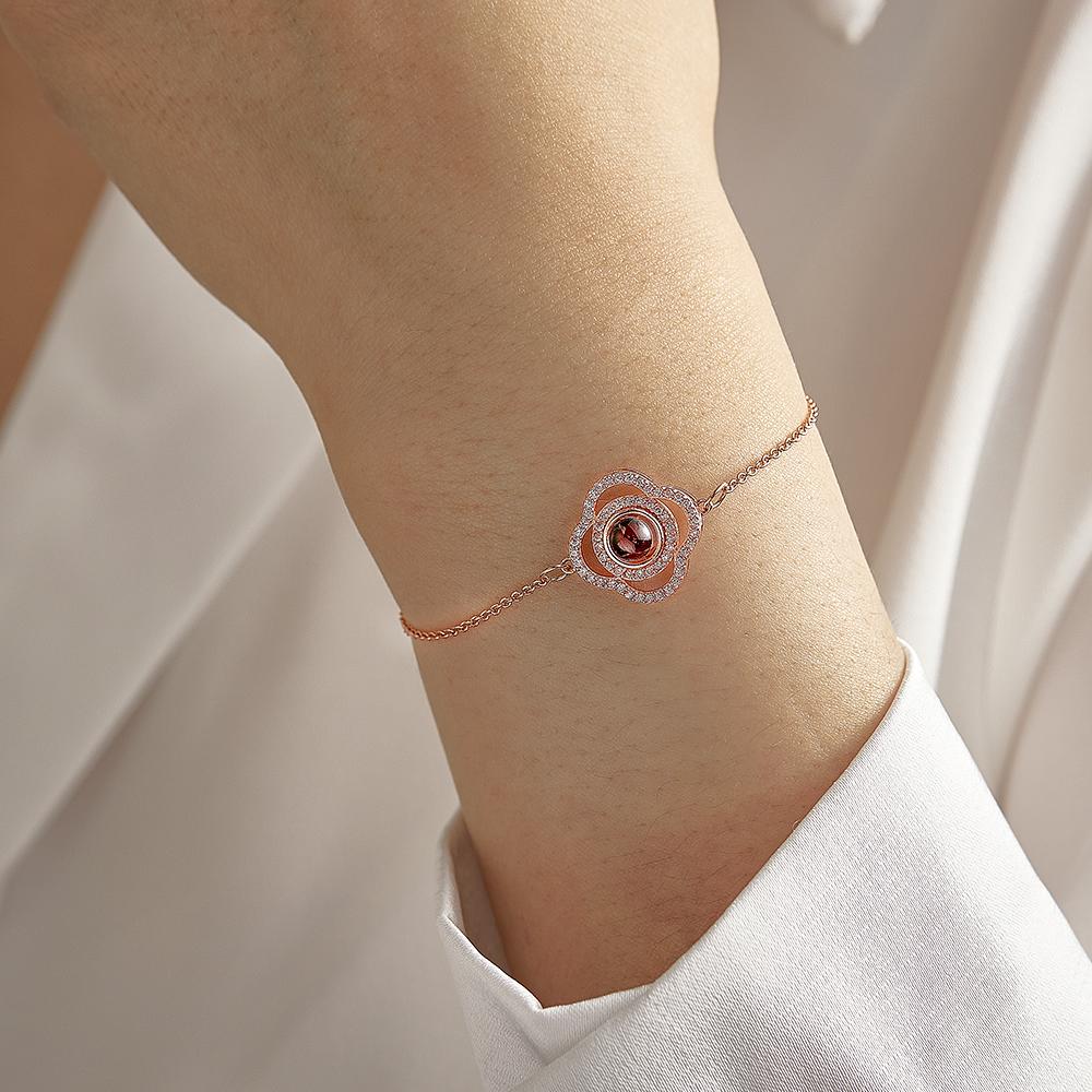 Custom Clover Photo Projection Bracelet Personalized Picture Inside Bracelet Keepsake Jewelry