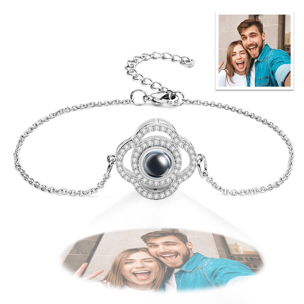 Custom Clover Photo Projection Bracelet Personalized Picture Inside Bracelet Keepsake Jewelry