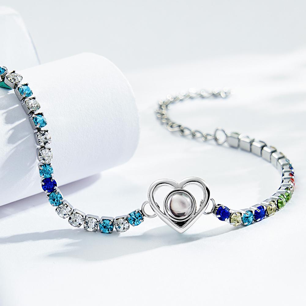 Custom Photo Projection Bracelet Fashionable All Diamonds Heart Shaped Charm Bracelet Gifts For Her
