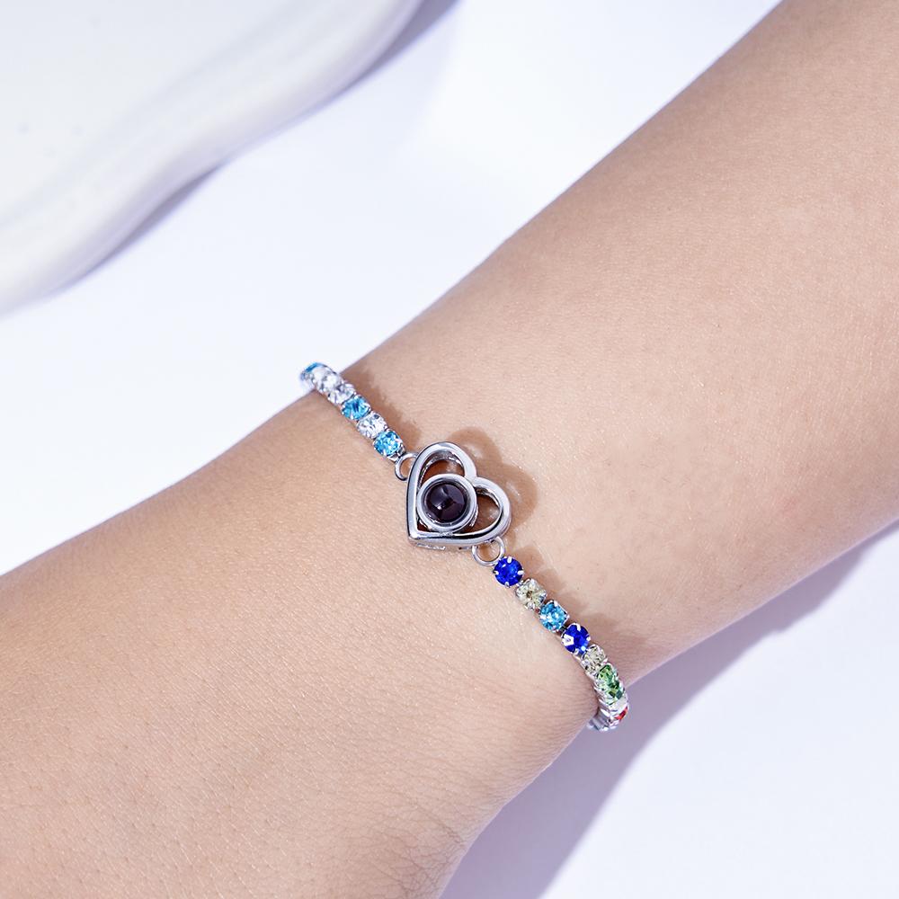 Custom Photo Projection Bracelet Fashionable All Diamonds Heart Shaped Charm Bracelet Gifts For Her