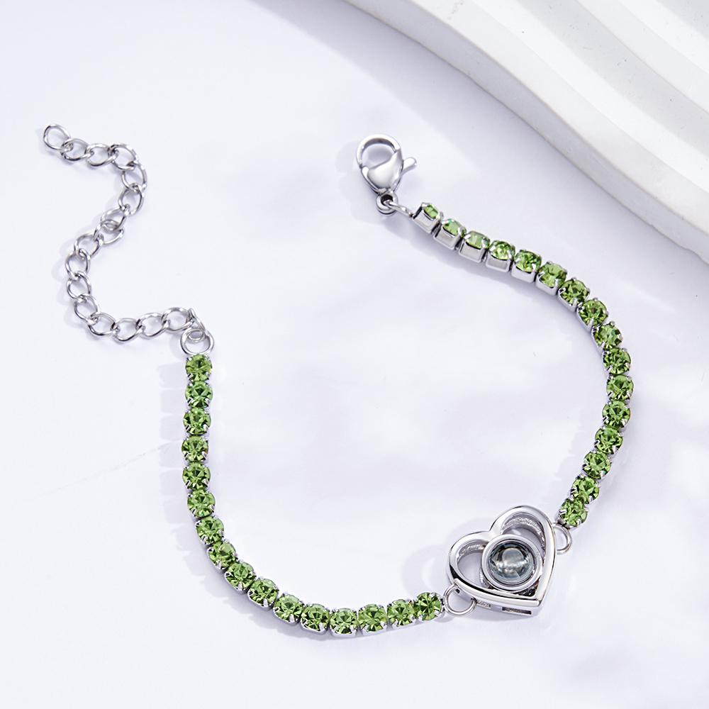 Custom Photo Projection Bracelet Fashionable All Diamonds Heart Shaped Charm Bracelet Gifts For Her