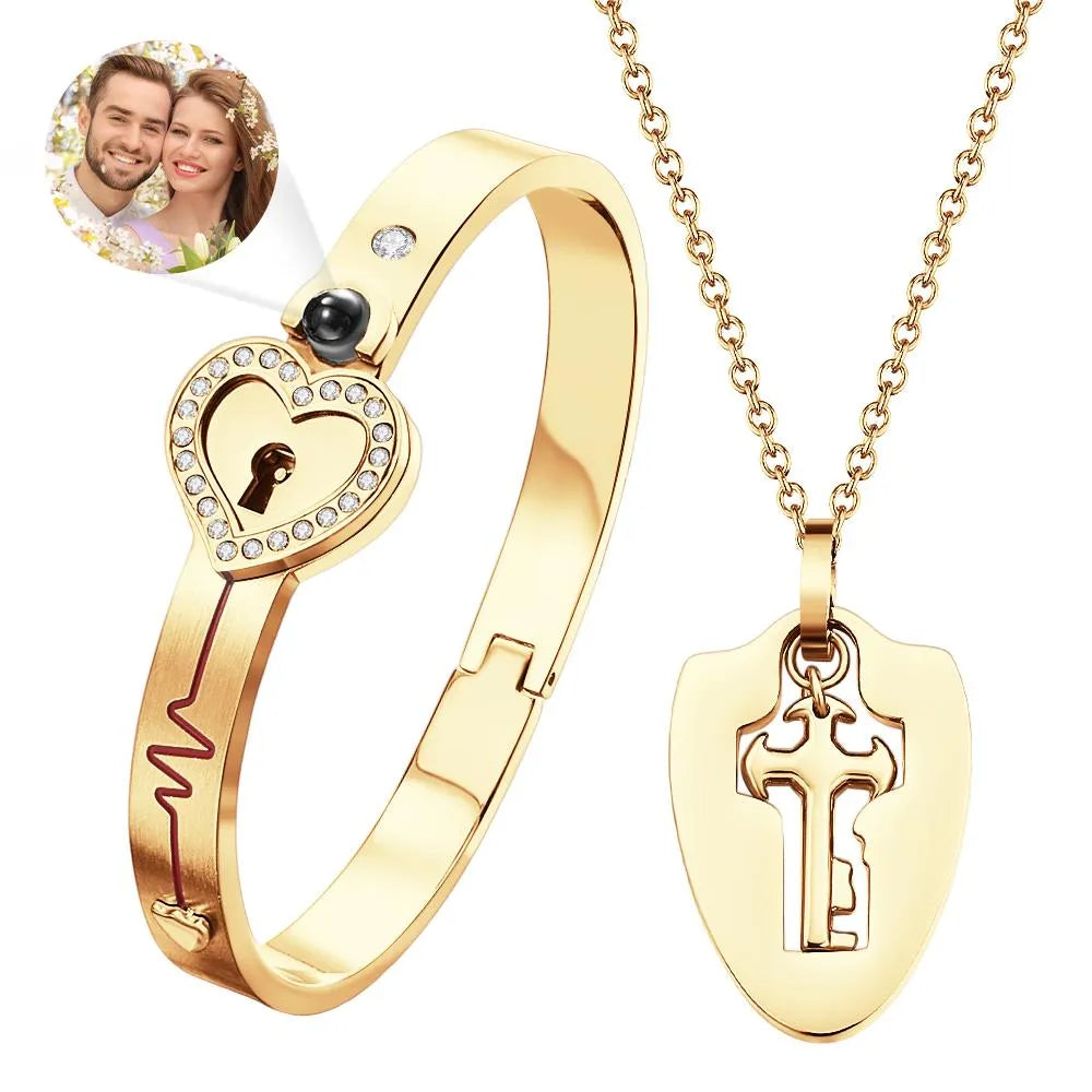 Custom Projection Couple Bracelets & Necklace with Real Rose Bear Gift box Rose Shaped Necklace Gift Box Jewellery Gift Box