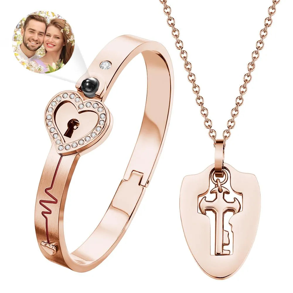 Custom Projection Couple Bracelets & Necklace with Real Rose Bear Gift box Rose Shaped Necklace Gift Box Jewellery Gift Box