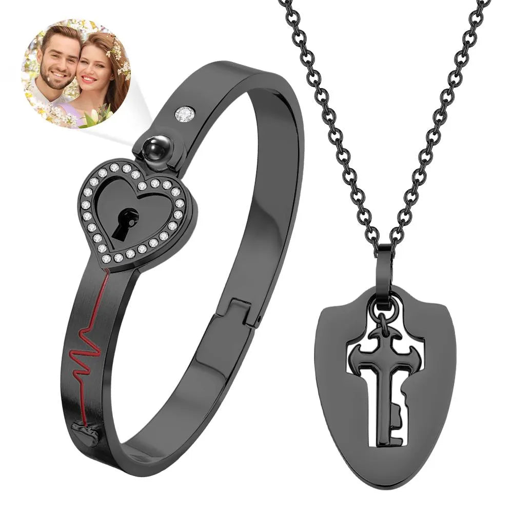 Custom Projection Couple Bracelets & Necklace with Real Rose Bear Gift box Rose Shaped Necklace Gift Box Jewellery Gift Box