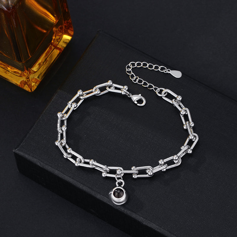 Personalized Projected Picture Bracelet With Round Pendant Handsome Christmas Gift For Husband