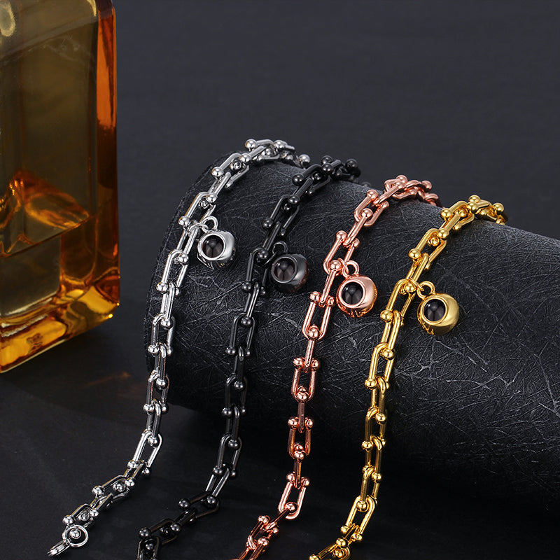 Personalized Projected Picture Bracelet With Round Pendant Handsome Christmas Gift For Husband