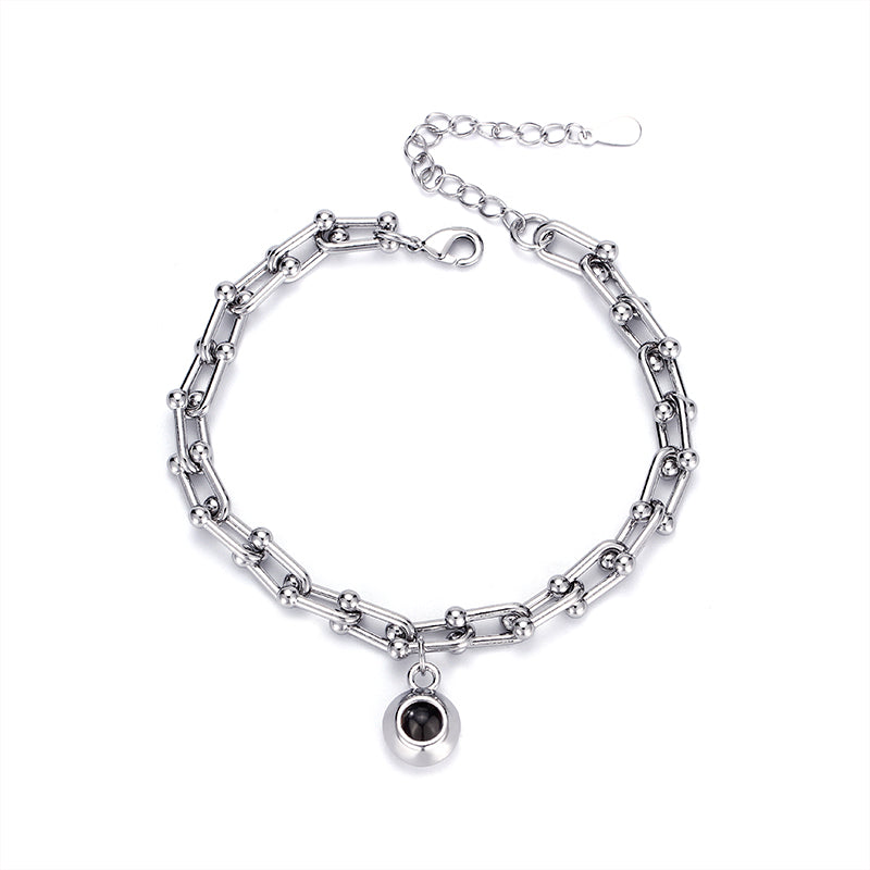 Personalized Projected Picture Bracelet With Round Pendant Handsome Christmas Gift For Husband