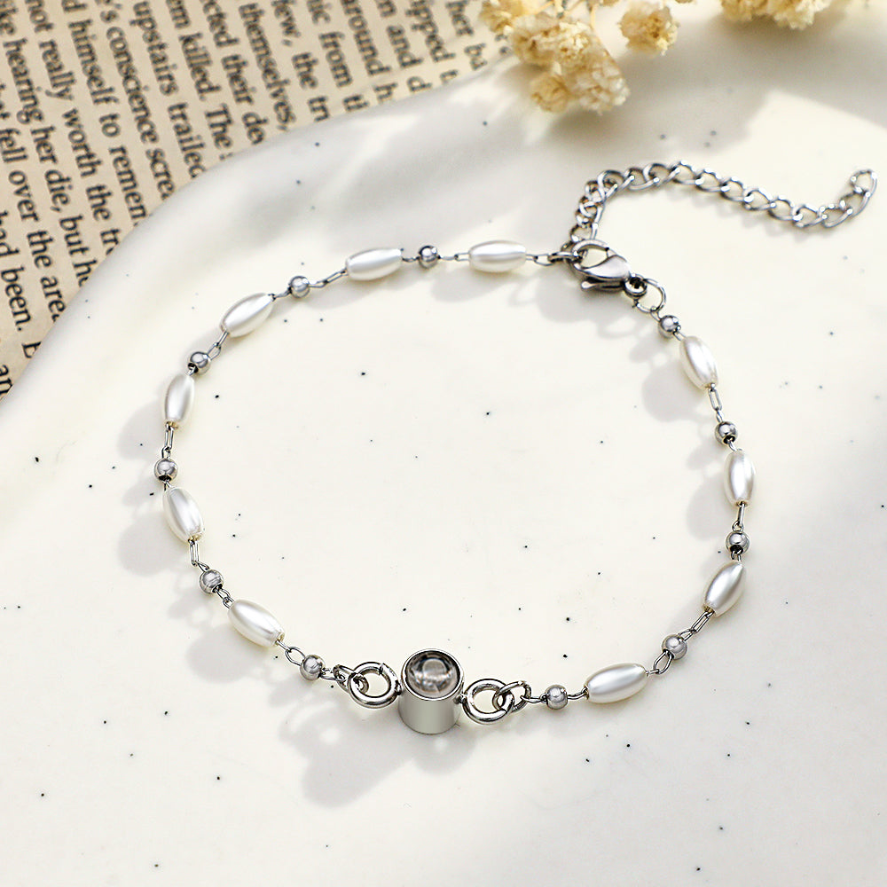 Custom Projection Photo Bracelet Pearl Chain Girl Gift