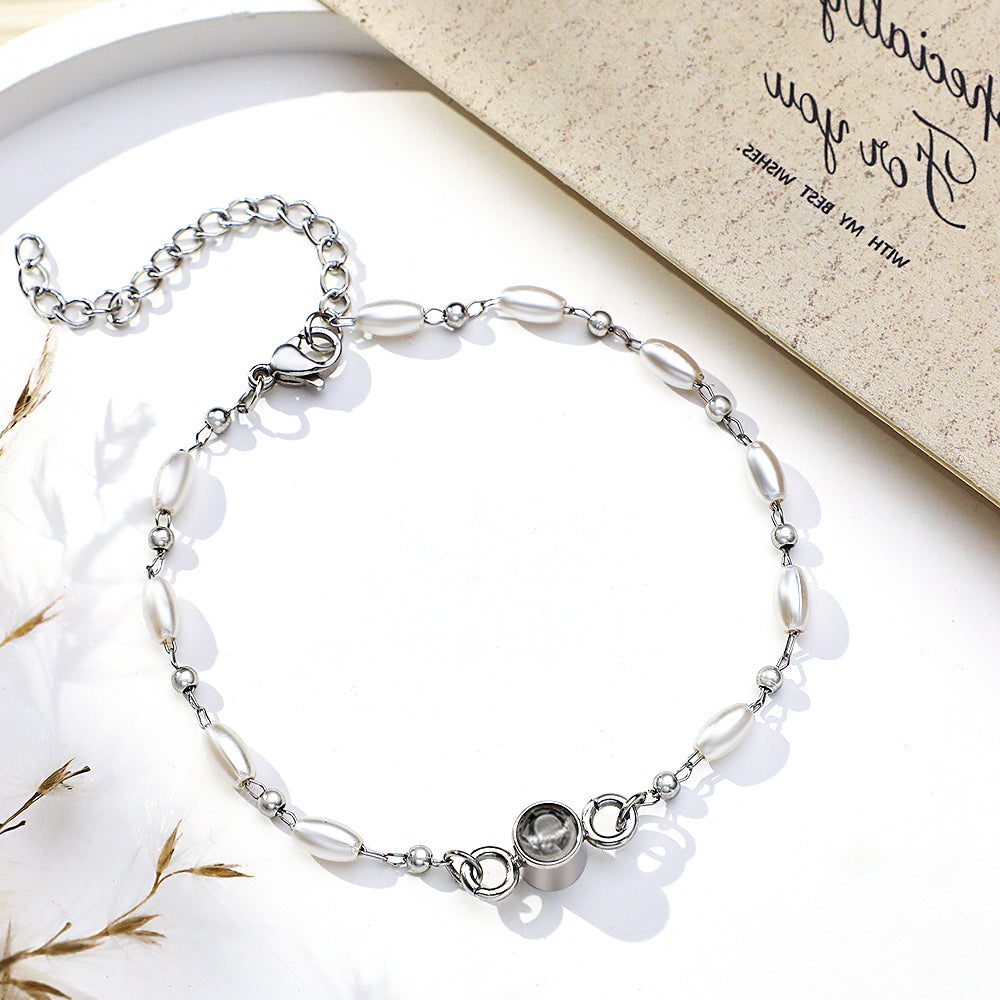 Custom Projection Photo Bracelet Pearl Chain Girl Gift