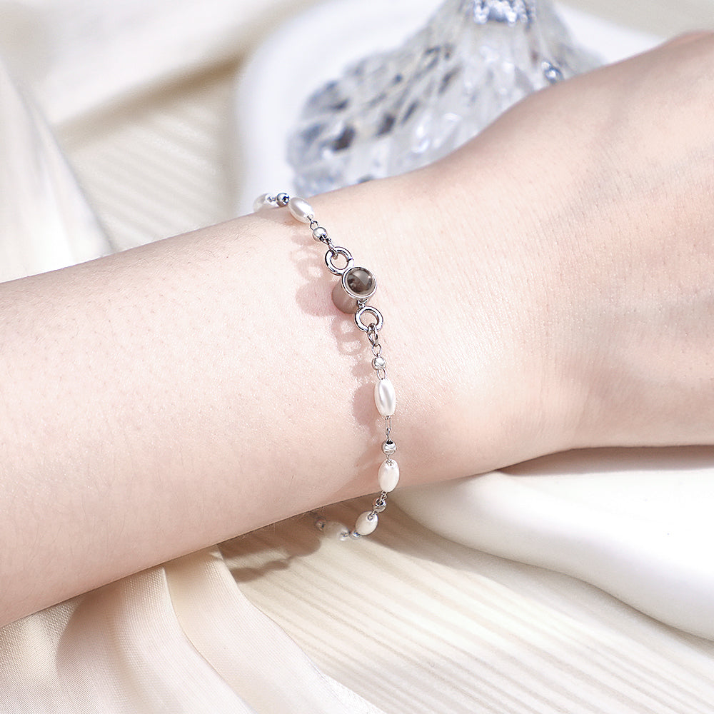 Custom Projection Photo Bracelet Pearl Chain Girl Gift