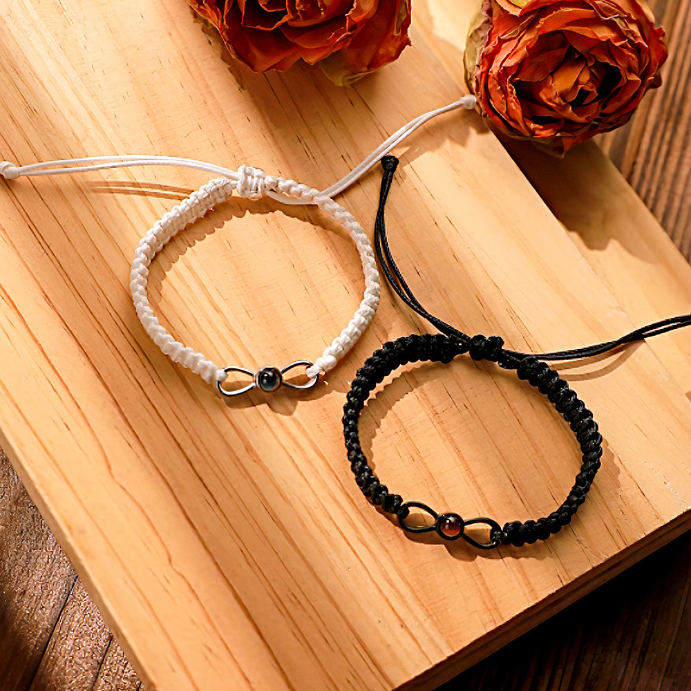 Personalized Projection Weave Bracelet Customized Photo Bracelet Set Adjustable Bracelet Personalized Gift for Couples