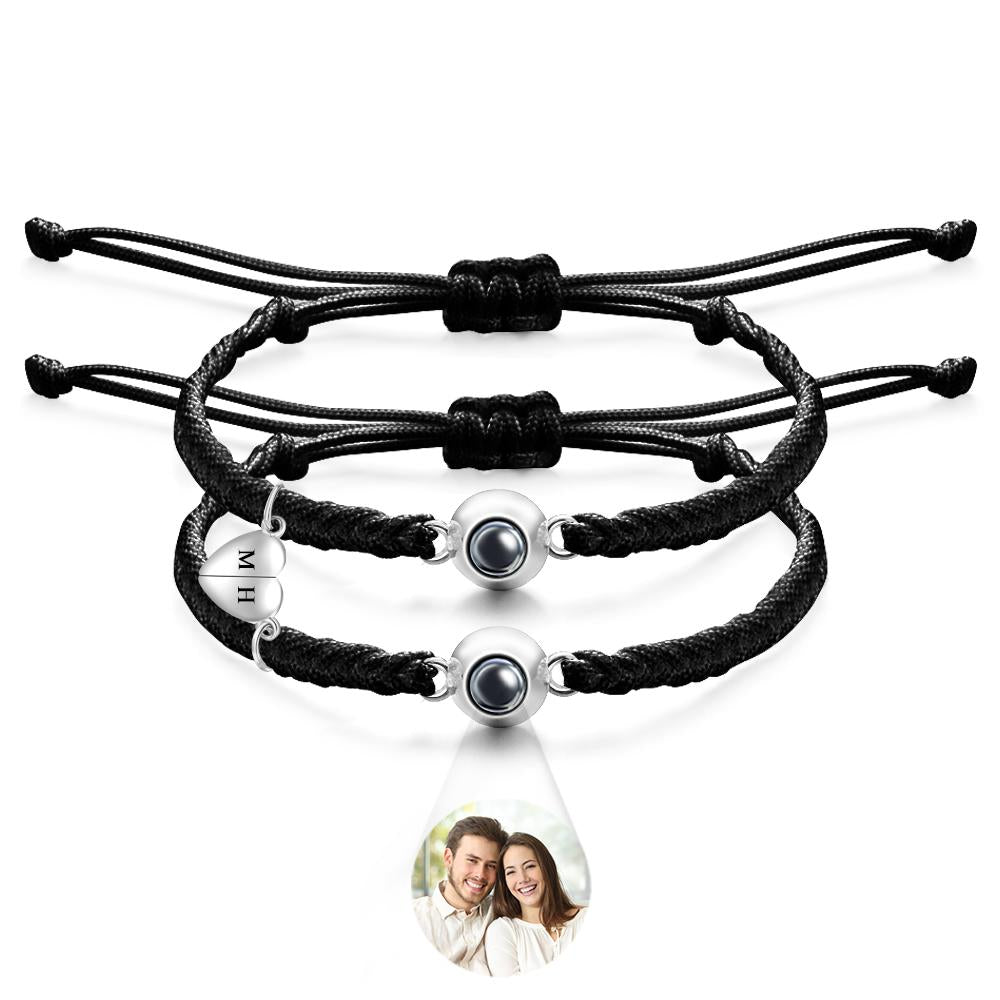Custom Projection Bracelet Custom Letter Woven Heart Magnetic Couple Gift
