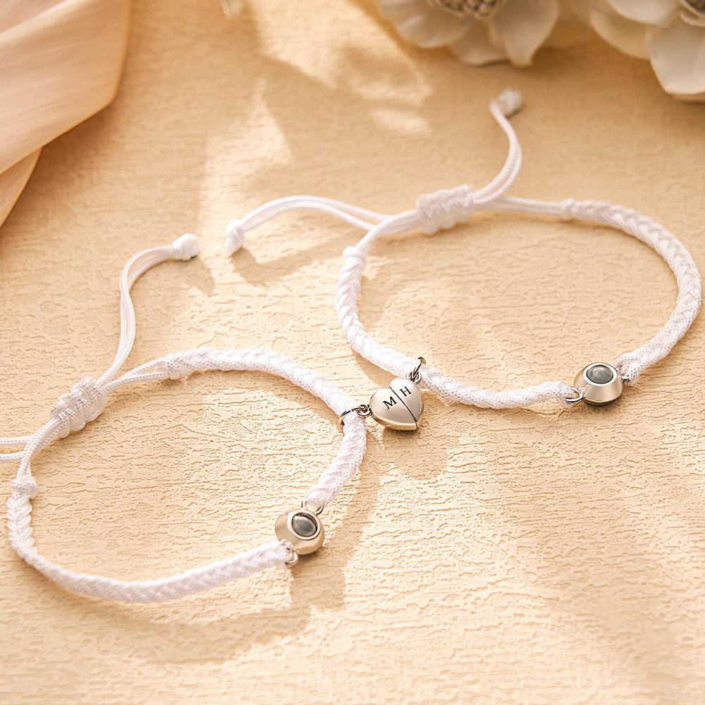 Custom Projection Bracelet Custom Letter Woven Heart Magnetic Couple Gift