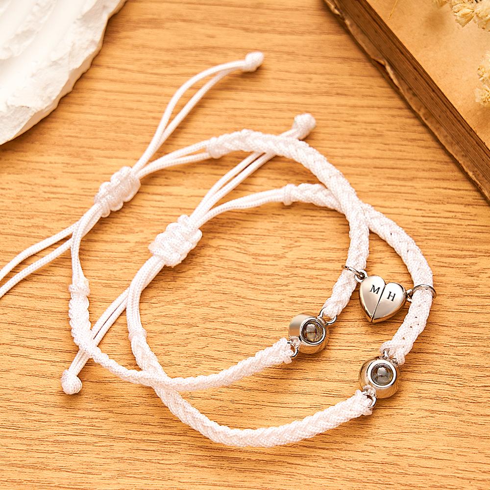 Custom Projection Bracelet Custom Letter Woven Heart Magnetic Couple Gift