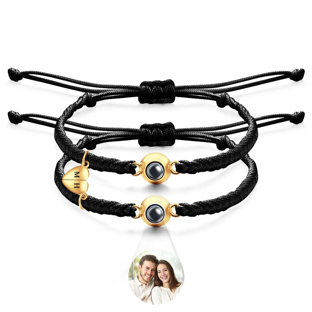 Custom Projection Bracelet Custom Letter Woven Heart Magnetic Couple Gift