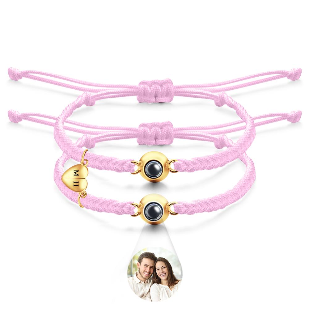 Custom Projection Bracelet Custom Letter Woven Heart Magnetic Couple Gift