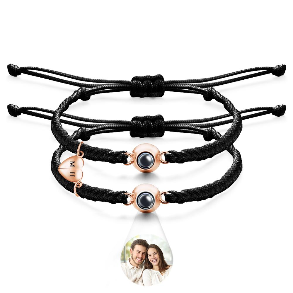 Custom Projection Bracelet Custom Letter Woven Heart Magnetic Couple Gift