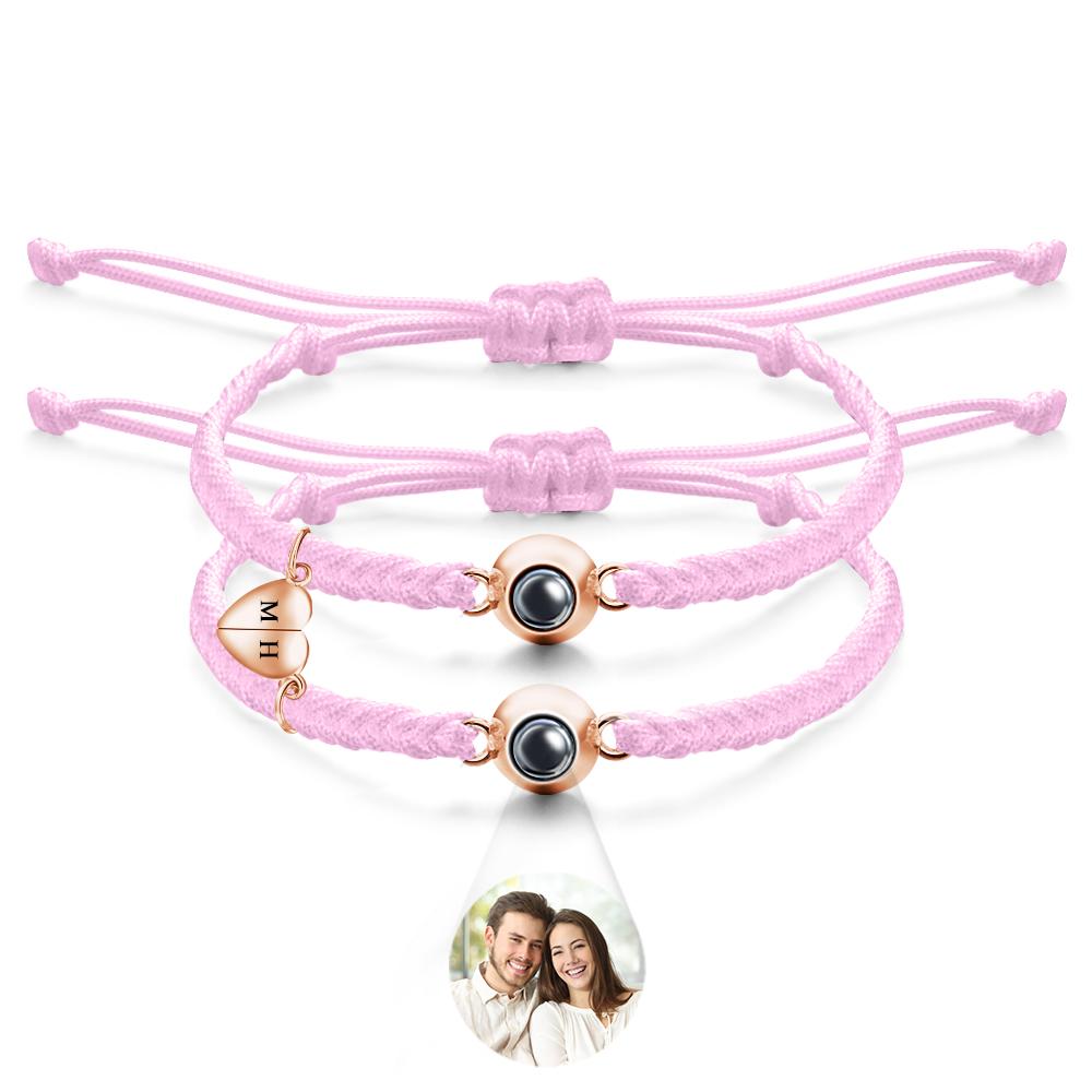 Custom Projection Bracelet Custom Letter Woven Heart Magnetic Couple Gift