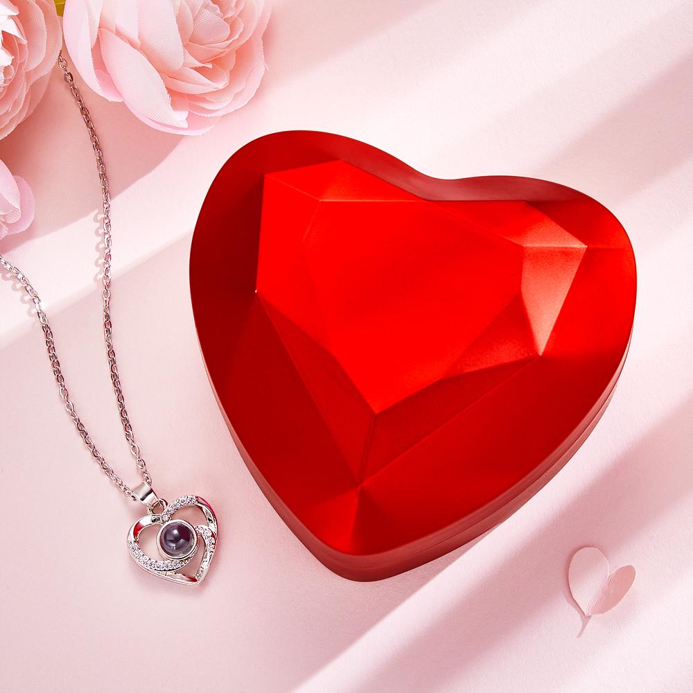 2 Pcs Pendants Photo Projection Heart Pendant Necklace Gifts for Women Mom with Led Light Heart Gift Box Valentine's Day Gifts