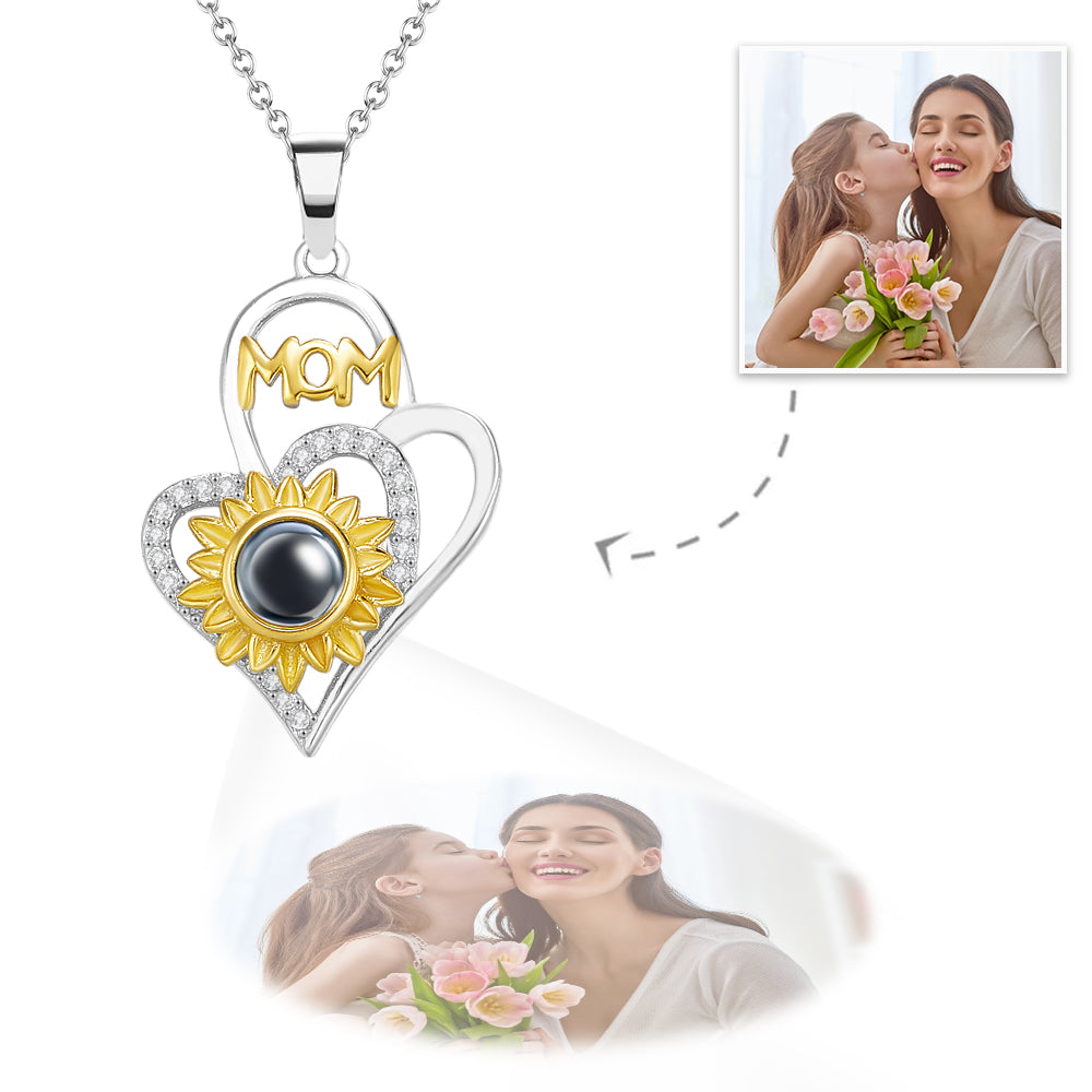 Personalized Photo Projection Necklace with Sunflower Elegant Cross Heart Design Best Mother's Day Gift