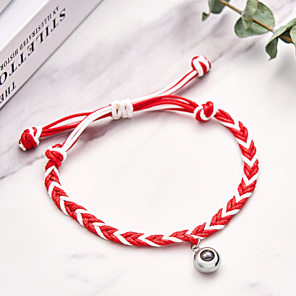 Personalized Projected Picture Bracelet Twist Rope With Round Pendant Warm Christmas Gift For Men