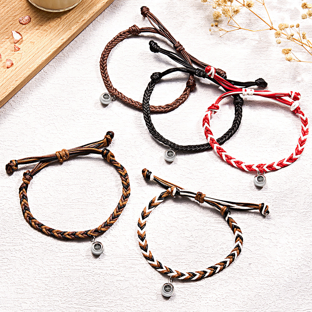 Personalized Projected Picture Bracelet Twist Rope With Round Pendant Warm Christmas Gift For Men