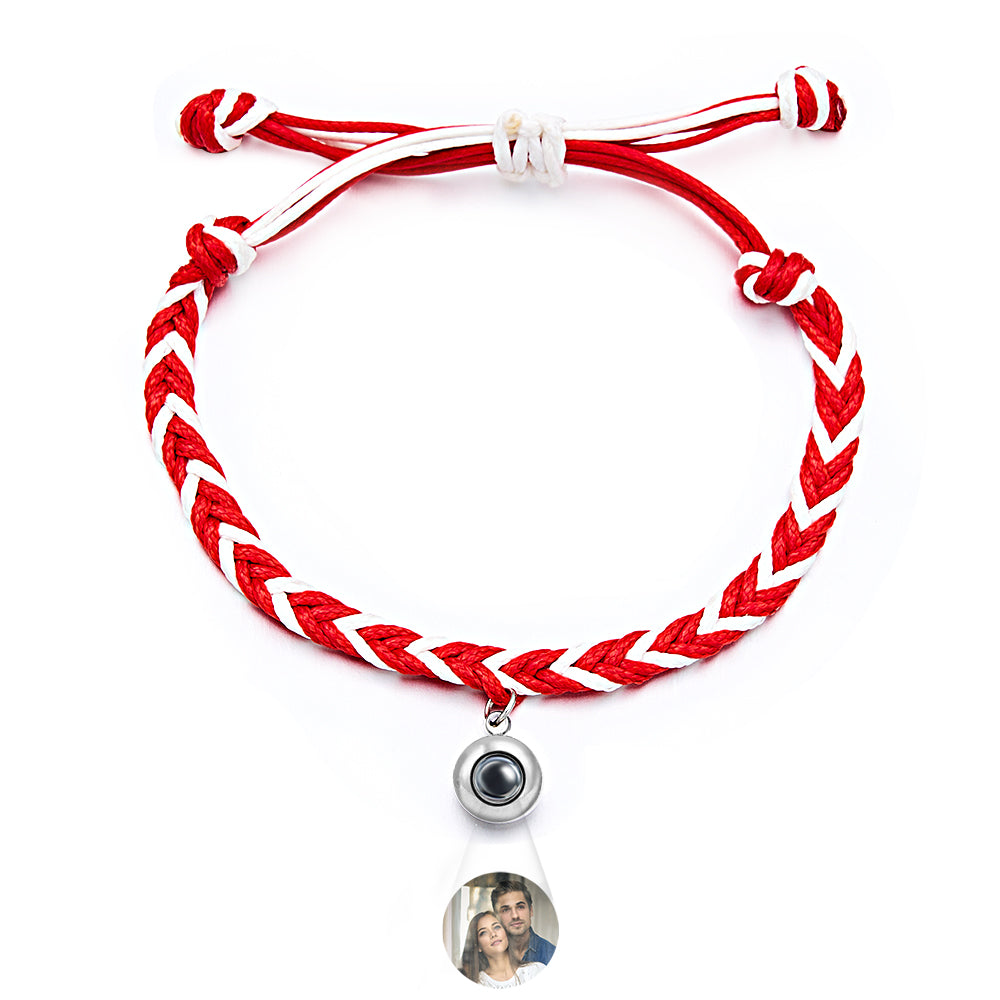 Personalized Projected Picture Bracelet Twist Rope With Round Pendant Warm Christmas Gift For Men