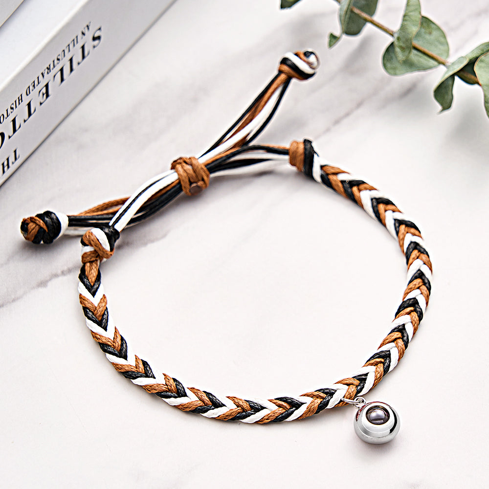 Personalized Projected Picture Bracelet Twist Rope With Round Pendant Warm Christmas Gift For Men