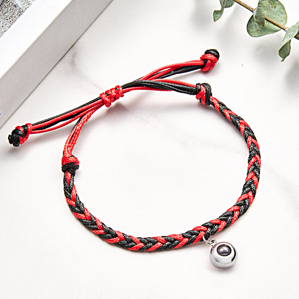 Personalized Projected Picture Bracelet Twist Rope With Round Pendant Warm Christmas Gift For Men