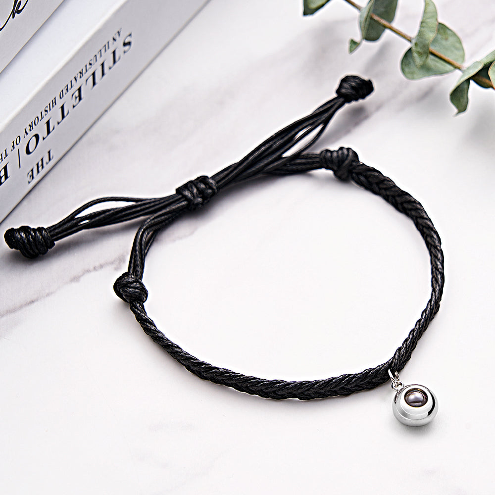 Personalized Projected Picture Bracelet Twist Rope With Round Pendant Warm Christmas Gift For Men