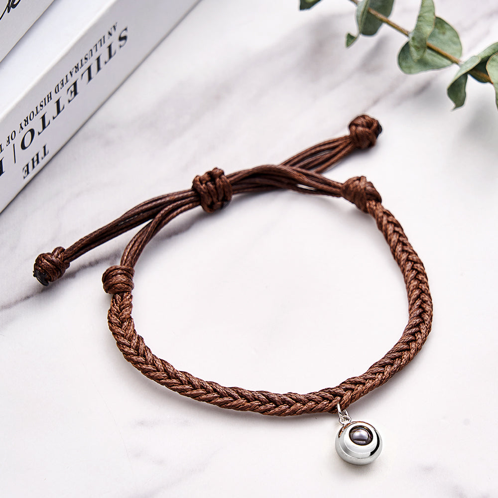 Personalized Projected Picture Bracelet Twist Rope With Round Pendant Warm Christmas Gift For Men
