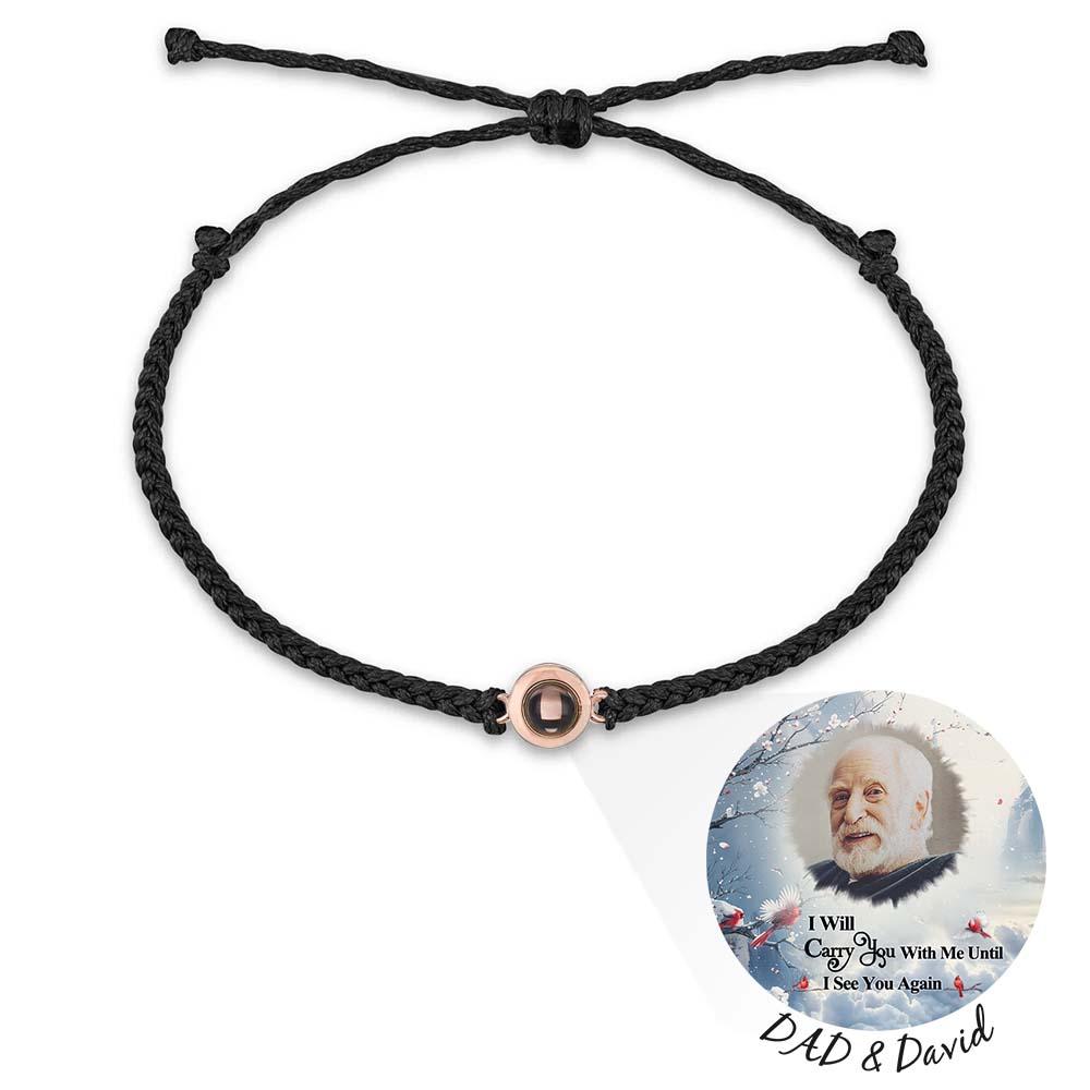 Personalized Photo Projection Bracelet Braided Black Rope Circle Bracelet Memorial Gift for Father's Day