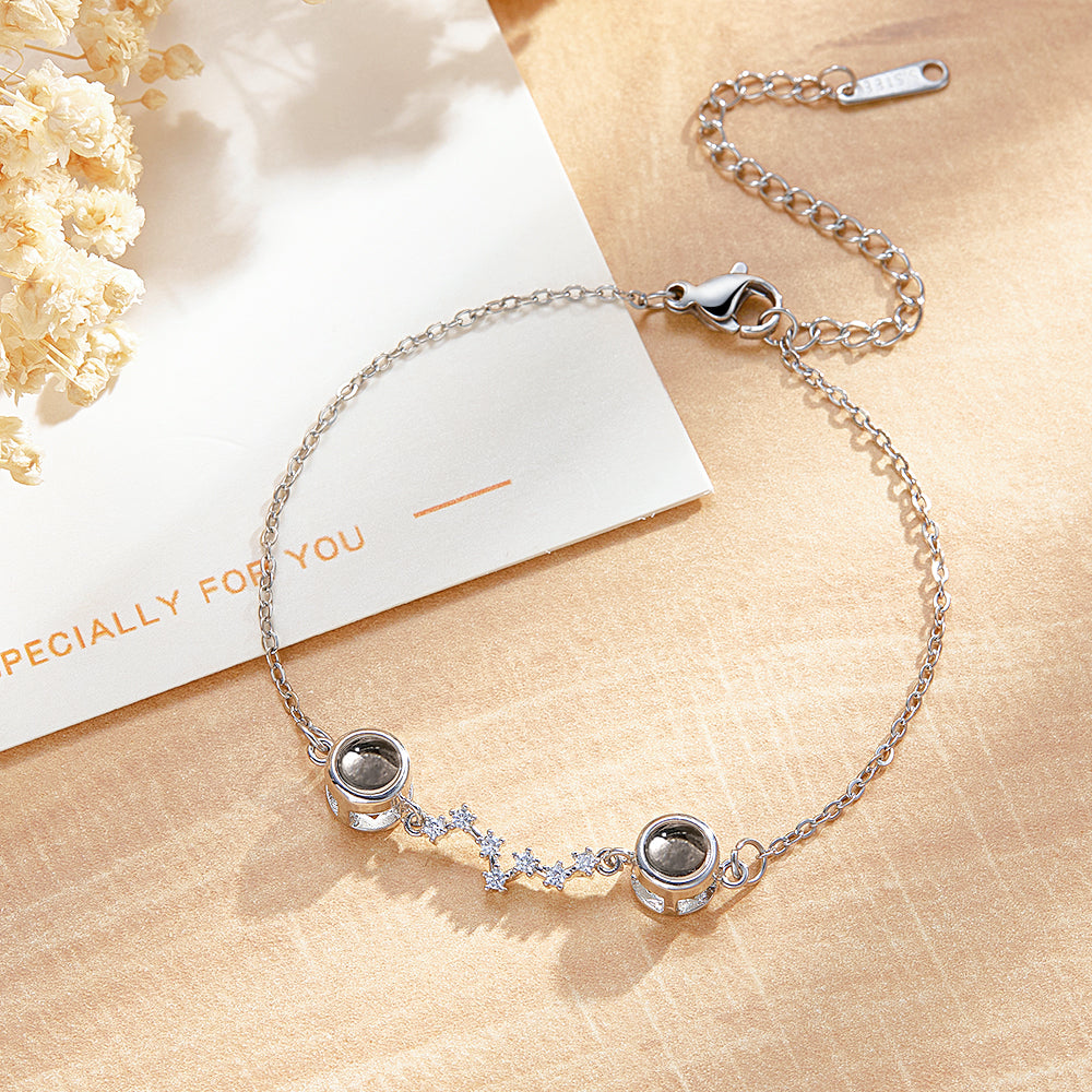 Personalized Double Projection Photo Bracelet Accompanied by Diamonds