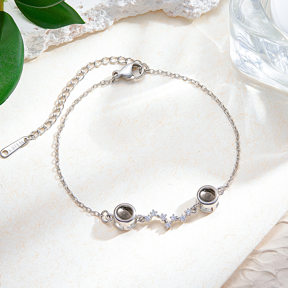 Personalized Double Projection Photo Bracelet Accompanied by Diamonds