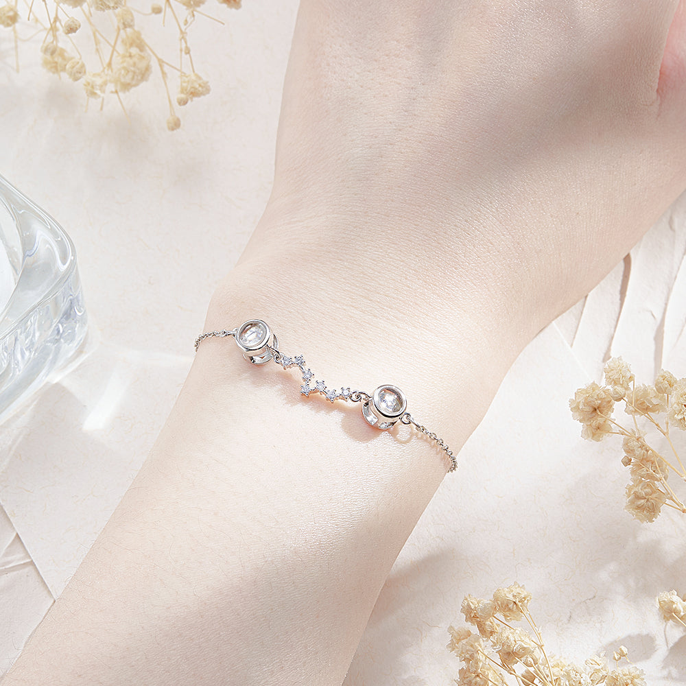 Personalized Double Projection Photo Bracelet Accompanied by Diamonds