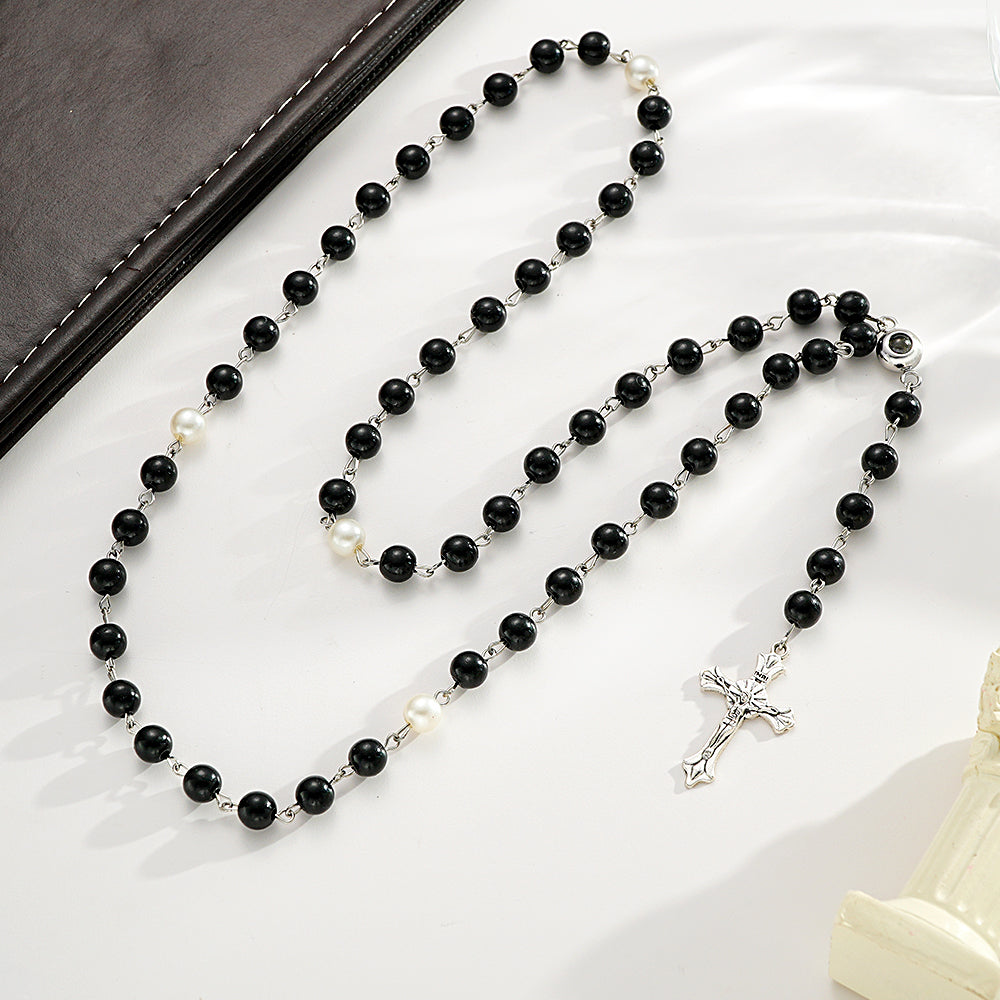 Personalized Photo Projection Multi-Color Rosary Beads Cross Necklace with Photo Memorial Gift for Women