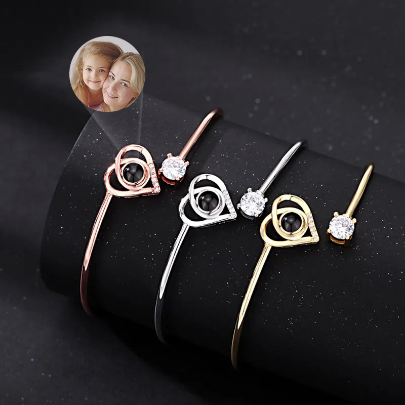 Custom Projection Bracelet Personalized Photo Bracelet Heart Jewelry Mother's Day Gift for Mom