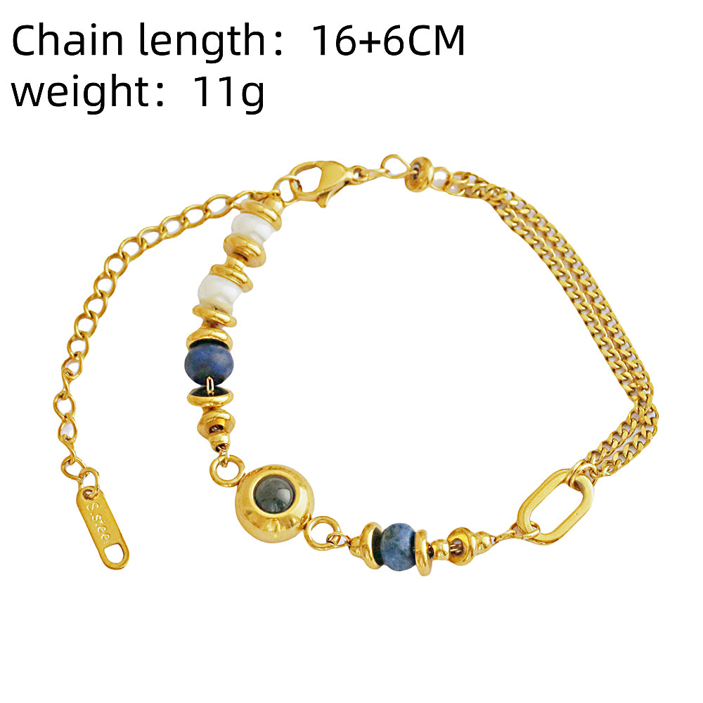 Custom Photo Projection Bracelet Vintage Luxury Natural Stone Bracelet 18K Gold Plated Stainless Steel Waterproof Bracelet Gift for Her