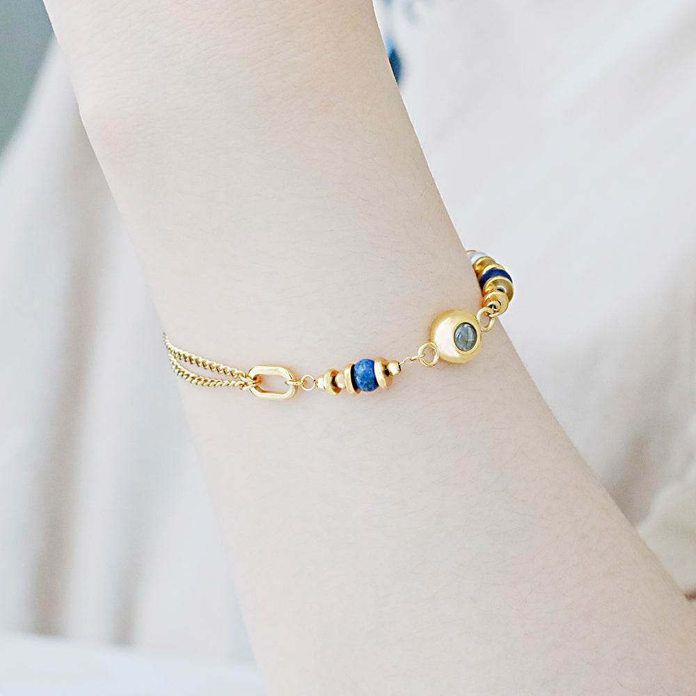 Custom Photo Projection Bracelet Vintage Luxury Natural Stone Bracelet 18K Gold Plated Stainless Steel Waterproof Bracelet Gift for Her