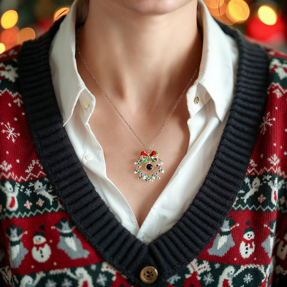 Custom Projection Necklace Christmas Wreath Necklace Gifts for Her Christmas Gifts